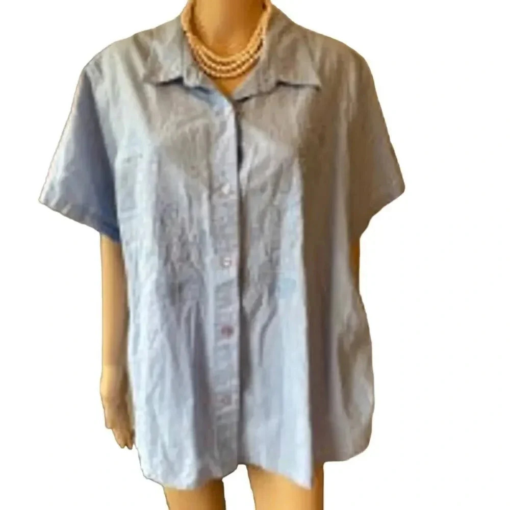 VTG Y2K Blair Cotton Butterflies Embroidered Button Up Shirt Women Plus Size3X